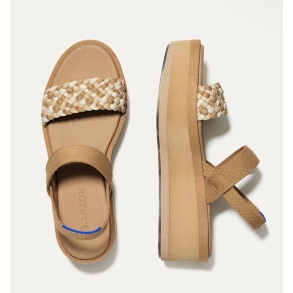NWOB Rothy’s The Lightweight Wedge Sandal Beach Sand Woven, size 9.5 - Picture 1 of 9